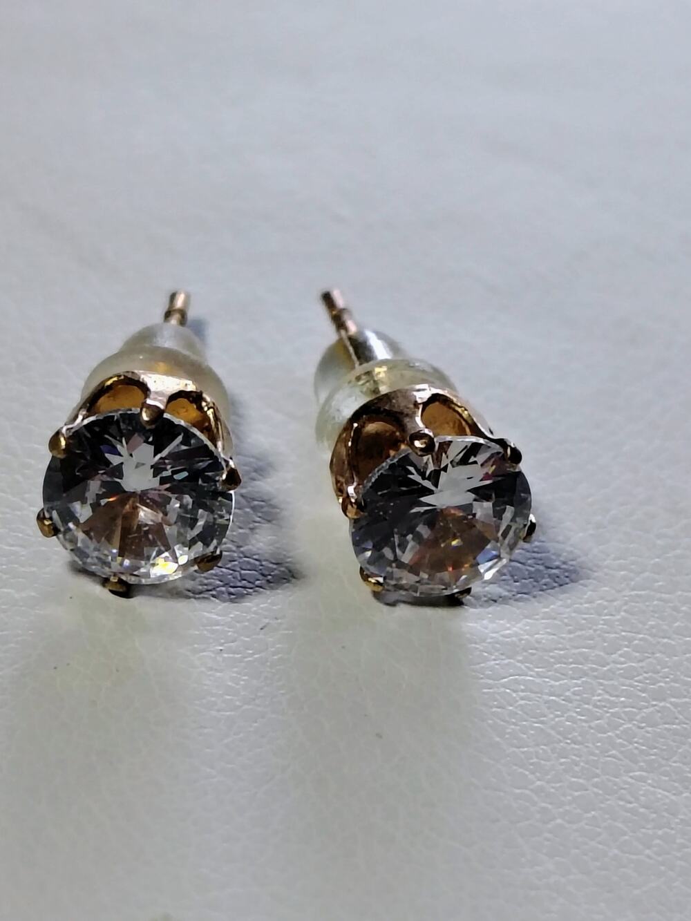 14K Gold Posts Clear CZ Glass Stud Earrings 8mm